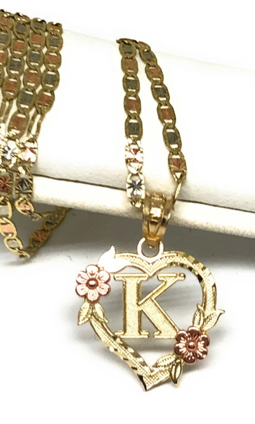 10k Solid Gold Yellow & Rose Gold Heart CUSTOMIZED Initial Letter Pendant