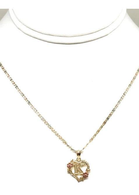 10k Solid Gold Yellow & Rose Gold Heart CUSTOMIZED Initial Letter Pendant