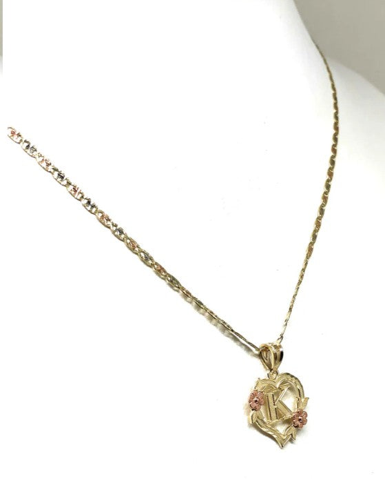 10k Solid Gold Yellow & Rose Gold Heart CUSTOMIZED Initial Letter Pendant
